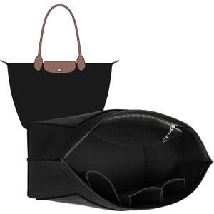 Doxo Purse Organizer Insert Compatible with Longchamp Le Pliage M Handbags,Shoulder Bag L,Custom Fit Size,with Cup Holder(Large,Black)