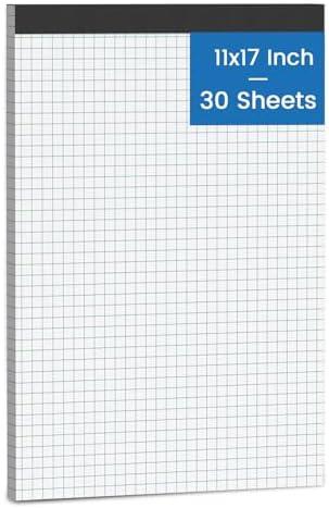 11x17 Graph Paper Pad, 4x4 Quad Ruled, 30 Sheets Large Graphing Paper 11'' x 17'' Engineering Paper, Blueprint Quadrille Grid Paper Blue Lines for Drawings, Drafting, Engineering Drawing, and Planning