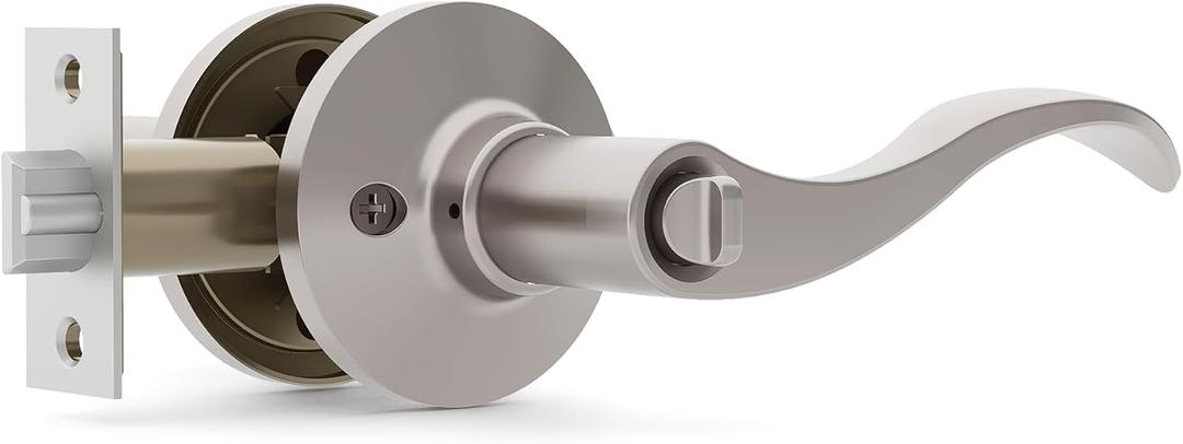 Door Locks for Front Door - 6 Pack Doorknobs for Exterior Door Satin Nickel Standard Door Handle with Lock Entrance Door Levers with Keys