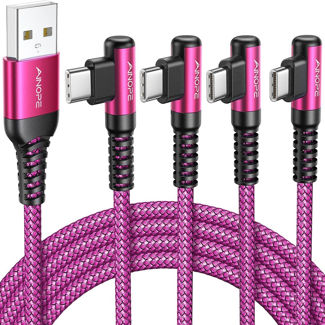 AINOPE USB C Cable [4-Pack, 3.1A] Type C Charger Fast Charging, Right Angle [10/6.6/3.3/3.3ft] USB A to USB C Cable Nylon Braided Compatible with Galaxy S22 S10 Plus S21 S20, Note 10, LG Google Pixel (Rose)