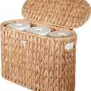 PINXIURY Water Hyacinth Toilet Paper Storage Basket, Bathroom Toilet Organizer with Lid, Woven Toilet Paper Holder for 6 Mega Rolls Bathroom Storage, Magazine Holder for Office, Bedroom