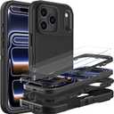 YKHJKLEC for iPhone 17 Pro Case, Military Grade 3 in 1 Heavy Duty Shockproof/Drop Proof/Dust Proof Case with 2Pcs Tempered Glass Screen Protector (Black/Black)