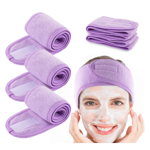 Whaline Spa Facial Headband 4 Packs Head Wrap Terry Cloth Headband Adjustable Stretch Towel for Bath, Makeup and Sport (Light Purple)