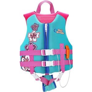 HeySplash Swim Vest for Kids, Child Size Watersports Kids Swim Vest Toddler Floatie Trainer Vest with Survival Whistle, Easy on and Off, Large, Lake Blue (Fit 55-77 lb)