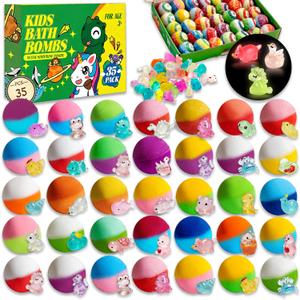 Bath Bombs with Surprise Inside, 35 Pcs Kids Bath Bombs Gift Set with Glow-in-The-Dark Animal Toys, Child-Safe Natural Bubble Fizzy, Perfect Easter Basket Stuffers & Birthday Gifts for Girls & Boys