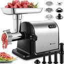 AAOBOSI Heavy Duty Stainless Steel Meat Grinder | 3000W Max | 3 Plates | 3 Sausage Stuffers | Stainless Steel Blade | Kubbe Maker | One-Button Control