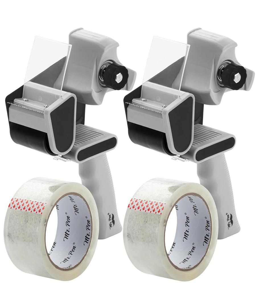 Mr. Pen 2-Inch Black Heavy Duty Packing Tape Dispenser Gun - 2 Pack with 2 Rolls Clear Tape Gun for Packing Boxes & Moving