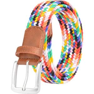 Elastic Braided Belt  Unisex Multicolored Woven Stretch Belt for Womens Jeans Golf Casual Shorts Pants (42 (fits Pant Size 40"-42"), Cp01)