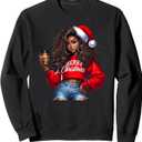 Merry Christmas Black Women Coffee African American Woman Sweatshirt, Size M 