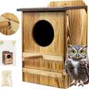 8'' x 13'' Owl House for Outdoor, Screech Owl House, Bird Box Large Handmade Wooden Circular Opening Screech Box for Outside with Mounting Screws and A Bag of Wood Shavings