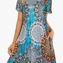 Womens Summer Dresses Beach Casual Loose Tshirt Floral Short Sleeve Flowy Pockets Sundresses 24W