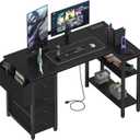 Lufeiya L Shaped Gaming Desk with Power Outlet, 47 Inch Reversible Corner Computer Desk with Drawers & Storage Shelves for Home Office Bedroom, L-Shaped Teen PC Desks with Fabric Drawer, Black, 47.2"