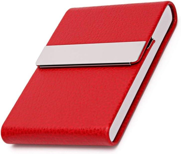 TopHomer Business Card Holder Portable PU Leeather and Stainless Steel Multi Card Case with Magnetic Closure (Red)