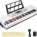 Keyboard Piano Lighted Keys for Beginner Adults Teens Kids, 61 Key Electronic Music Keyboard with Teaching Modes Powered by USB or Battery with LCD Display Microphone Headphone Jack