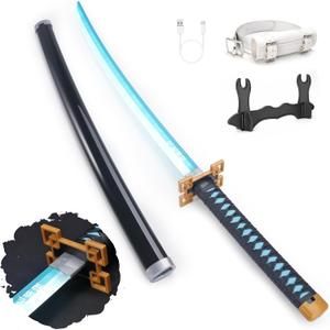 Zisu LED Glowing Anime Cosplay Sword Katana - 40 Inch Rechargeable Light Up Sword with Stand & Belt (Muichiro)