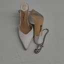 BlingQueen Women's Heeled Sandals Crystal Chain Rhinestone Embellished Strap Pumps Pointy Stilettos Backless Wedding Dressy Bridal Shoes 6.5, White 