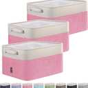 BALEINE 3 Pack Fabric Closet Storage Bins for Shelves, Linen Closet Organizers and Storage, Decorative Baskets for Organizing, Shelf, Clothes, Home, Office (Pink, 12"x8"x8")