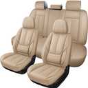MINGBRON Car Seat Covers Full Set,Black Beige Car Seat Cover, Car Seat Protector Waterproof, Nappa Leather Car Seat Cushion, Fit for Most Cars
