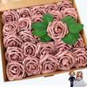 Dusty Rose Artificial Flowers 25pcs, Dusty Rose Flowers for Centerpieces DIY Wedding Decorations, Real Looking Dusty Pink Flowers with Stems for Valentine's Day Dessert Table Decor