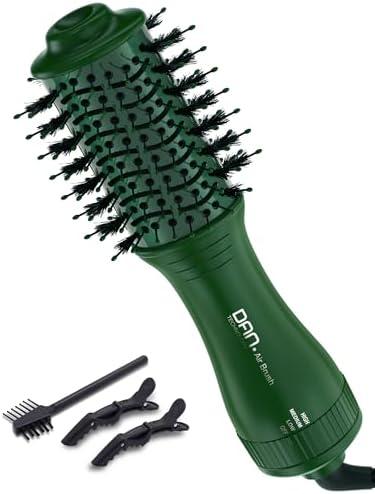 Mini Travel Blow Dryer Brush for Short to Medium Hair, 2 Inch Oval Hot Air Brush with Ceramic Coating, 3 Heat Settings for Smooth, Voluminous Blowouts, 120V (Green)