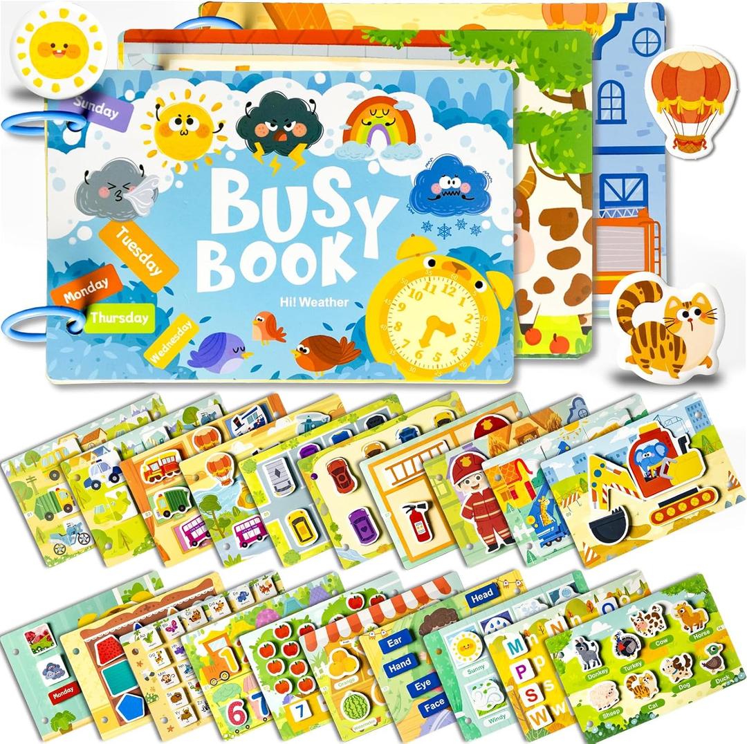 3 Pack Busy Books for Toddlers, Montessori Quiet Book, Preschool Learning Activities Educational Workbook, Sorting Matching Sticker Fixing, Gifts for Kids Age 3+ (Farm, Vehicle, Weather)