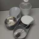 Automatic Gravity Cat Dog Feeder and Water Dispenser with 304 Stainless Steel Bowls 2 in 1 360 Degree Rotatable Auto 2.4L Dry Food and 2.6L Water Bowl for Small Medium Pet Dog Puppy Kitten (Gray)