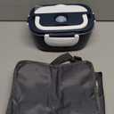 Electric Lunch Box Food Heater, 3 in 1 Ultra Quick Heated Lunch Boxes for Adults, 12V/24V/110V Portable Food Warmer for Car/Truck/Office With Fork Spoon and Insulated Carry Bag (Blue White)