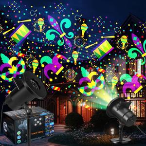 Mardi Gras Holiday Projector Light with 1 Film Slides LED Projector Lights Outdoor Reflectors Waterproof Landscape Decorative Lighting Projection Lamp for Party