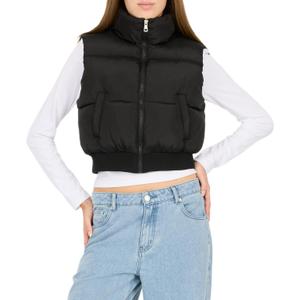 Forever 21 Women's Puffer Vest – Cropped Quilted Zip-Up Outerwear with High Neck Collar, L