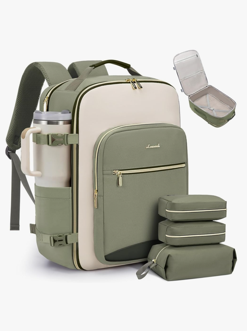 LOVEVOOK 40L Travel Backpack for Women & Men, Airline Approved Carry On Luggage with 3 Packing Cubes, TSA Overnight Bags, Waterproof Personal Item Bag, Weekender Essentials Backpacks fits 17" Laptop
Color: Light Green-beige-olive Green