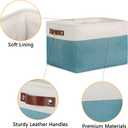 DULLEMELO Storage Baskets for Shelves, Fabric Collapsible Rectangular Storage Bins for Shelves, Closets, Nursery, Home, Empty Gift Baskets (3-Pack Medium-15 inch X 11 inch X 9.5 inch , White&Teal)