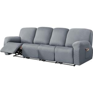 vctops Diamond Recliner Sofa Covers 10-Pieces Stretch Large RV Couch Covers for 4 Seats Reclining Slipcovers Soft Solid Furniture Protector (Light Grey,4 Seat)