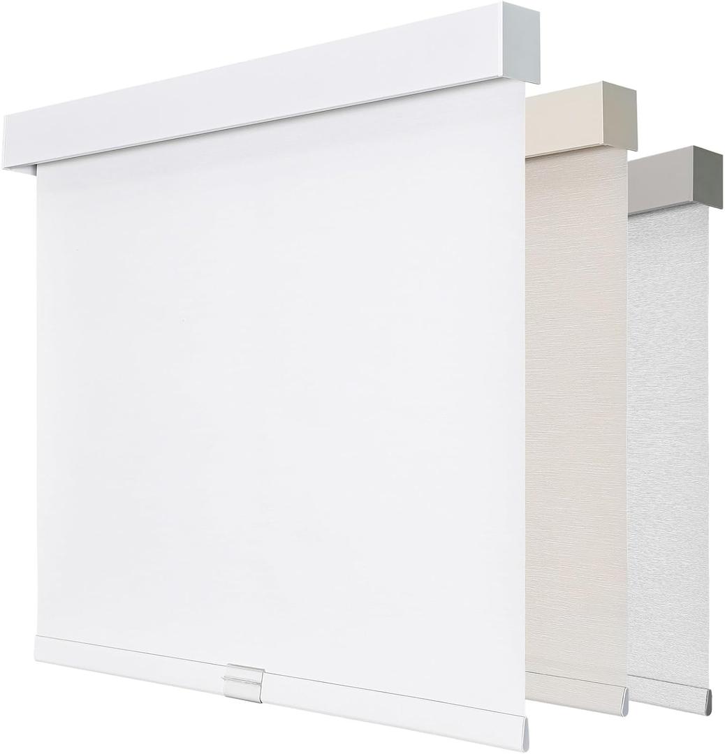 Joydeco 100% Blackout Roller Shades (Pro), Free-Stop Cordless Blinds for Windows, UV Protection, Natural Woven Blinds for Home and Office, Light-Proof Aluminum Cover (28" W x 75" H, White)
