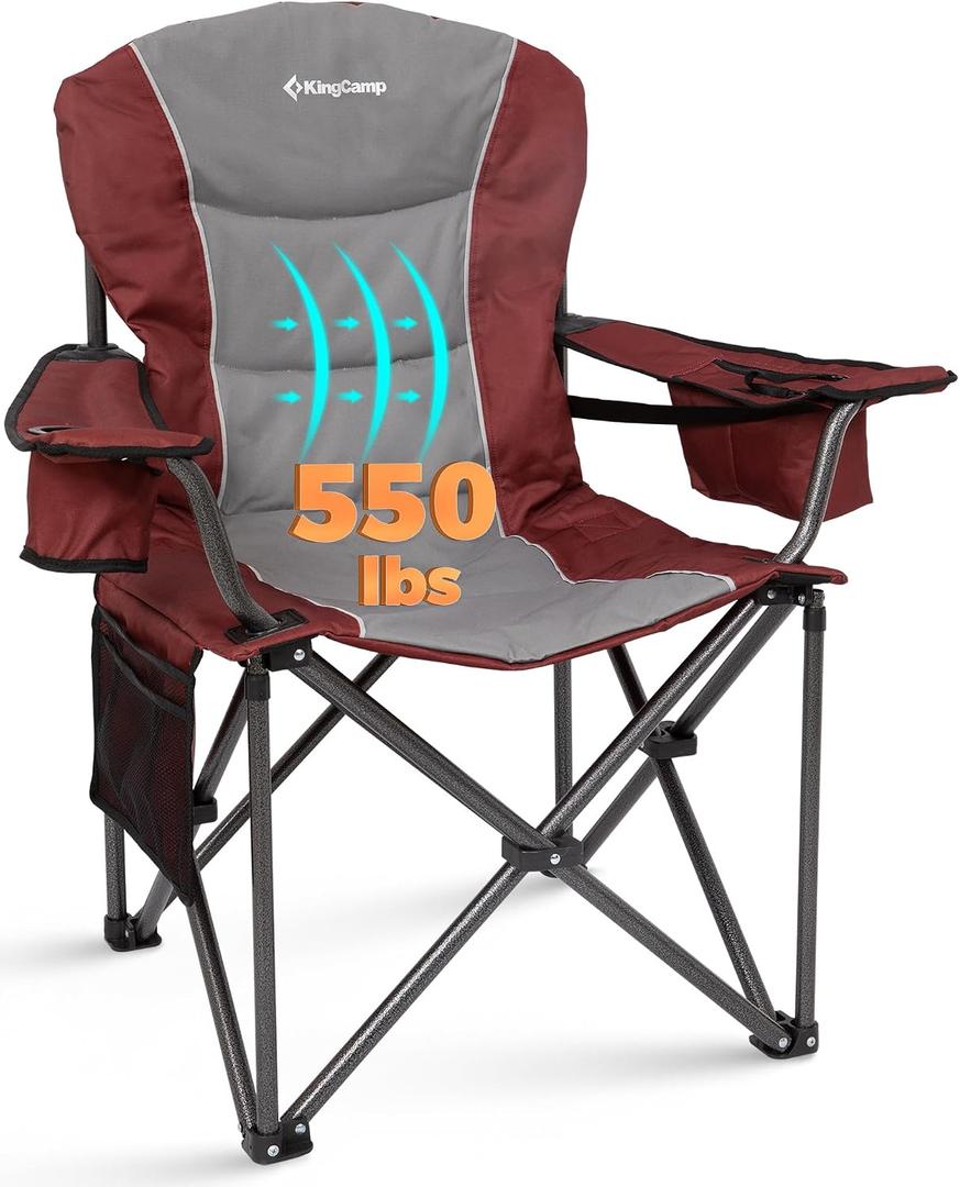KingCamp Oversized Camping Chair, 550lb Heavy Duty with Lumbar Support, Large