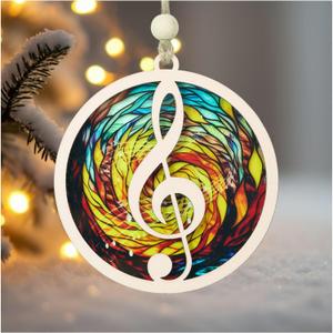 Music Lover Ornament  Acrylic Wooden Christmas Tree Keepsake for Teachers, Piano Fans, Teacher Gifts, Retro Christmas Decor, Music Notes Decoration