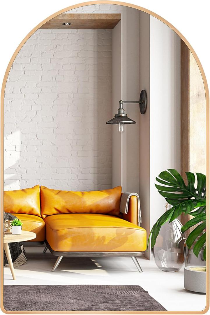 15x18 inch Gold Arched Mirror for Bathroom Vanity Mirror or Wall Decor Arch Mirror Brushed Metal Frame Wall Mounted Mirror for Bathroom LivingRoom Bedroom Entryway (18"L x 15"W)