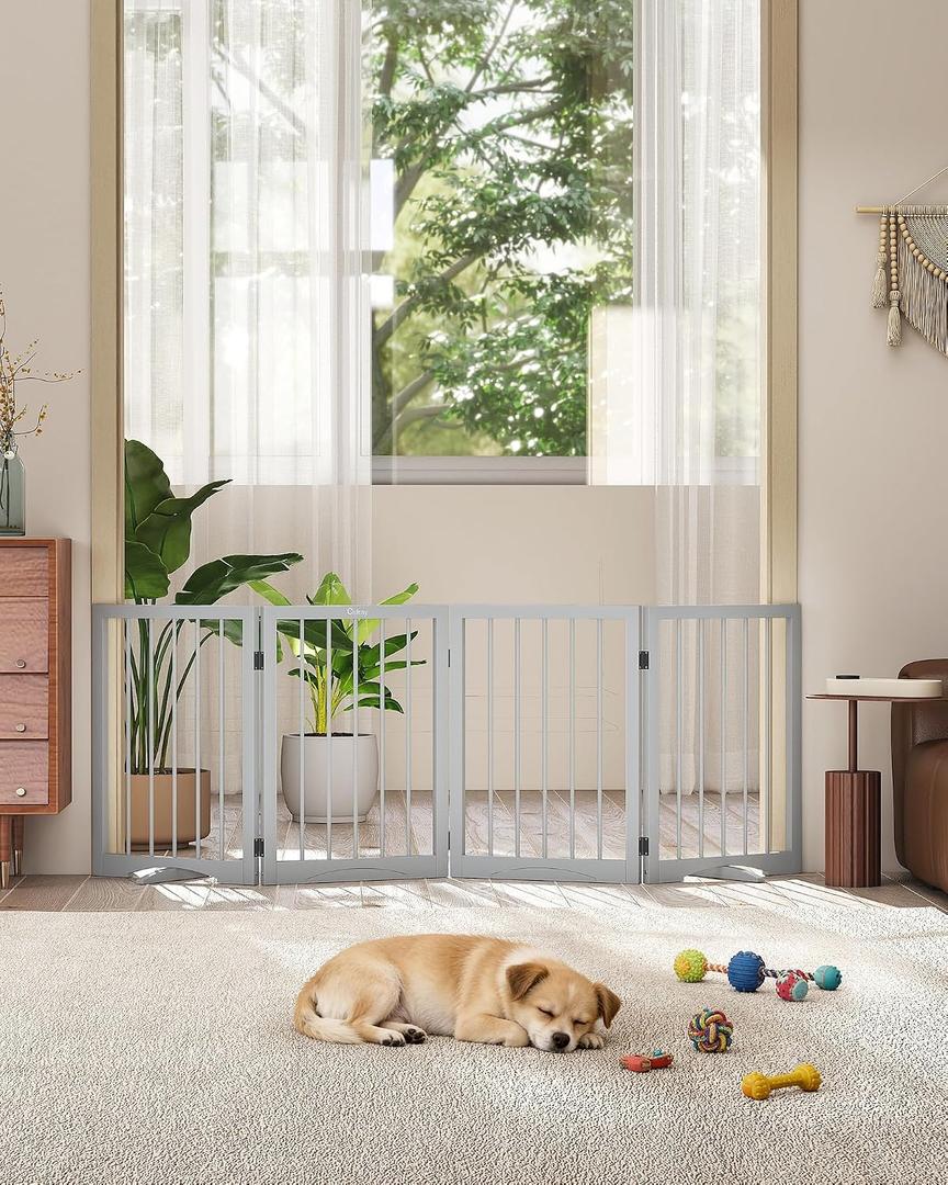 Free Standing Dog Gate Indoor, Foldable Dog Gate for Doorways Stairs, 4-Panel, 24"Tall