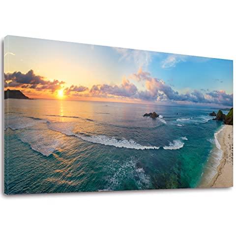 Large Ocean Sea Waves Sunset Canvas Wall Art Landscape Artwork Canvas Print Framed Picture Painting for Office Home Decor Bedroom Decor- 30x60 inch