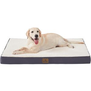 Bedfolks Orthopedic Dog Bed for Extra Large Dogs - Egg Foam Dog Crate Bed with Removable Waterproof Cover, Pet Bed Mat Suitable for Dogs and Pets Up to 100 lbs (44 x 32 x 3.5 inches, Grey)