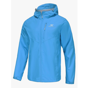 Mens Lightweight Hooded Waterproof Rain Jacket Breathable Raincoat Shell for Outdoor Mountain Hiking, Blue, Large 