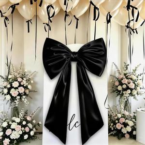 24 x 40 Inches Large Black Bow Decor, Big Black Bow Wall Decor for Backdrop Birthday Wedding Bachelorette Party, Huge Satin Ribbon Tie Hanging Photo Booth Room Decor