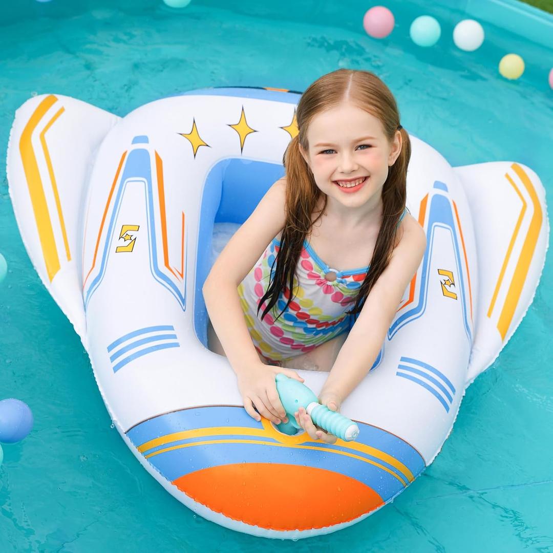 Jasonwell Inflatable Kids Pool Floats - Toddler Pool Floaties Swimming Pool Float with Water Squirt Gun Swim Floaty Rafts Lake Beach Party Pool Toys for Boys Girls Airplane (White)