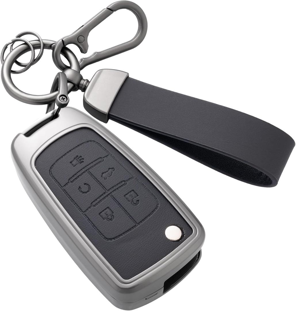 Key Fob Cover with Heavy-duty Keychain for Chevy Equinox Camaro Cruze Impala Malibu Sonic Terrain (Black) (Red)
