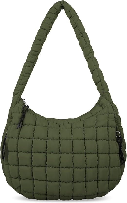 Quilted Puffer Tote Bag for Women - Large Crossbody Bag, Lightweight Nylon Puffy Carryall Hobo Puff Shoulder Bag