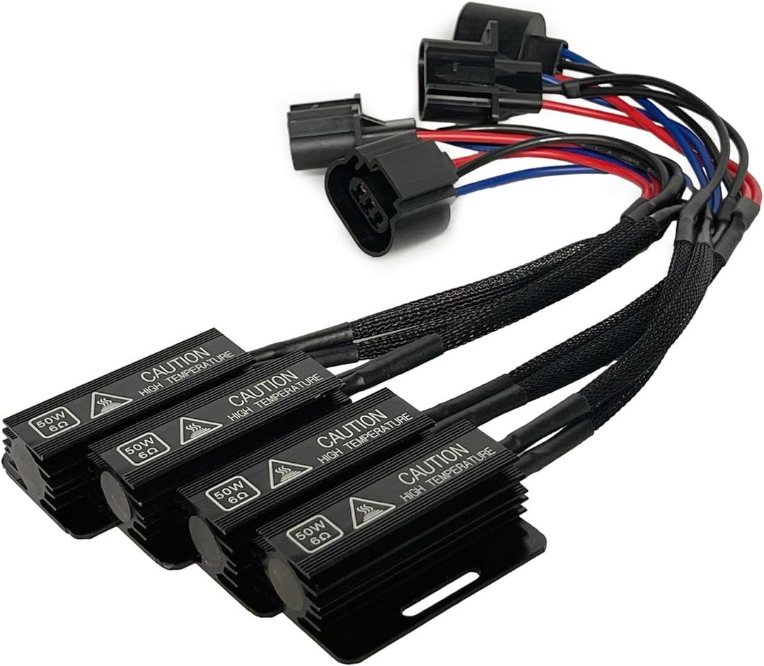 H13 9008 LED Load Resistor Adapter 50W 6Ohm Upgraded Canbus Decoder Fix Headlights Fog Light Error Code Anti-Flicker Wiring Relay Harness