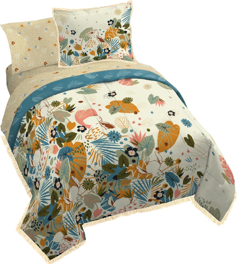 Disney Lilo and Stitch Queen Comforter Set 7 Piece Floral Bedding, Multi