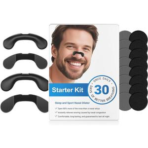 2026 Breathing Nasal Strip Starter Kit (30 Count, Black), Boost Oxygen Uptake, Reduce Snoring, Improve Sleep Quality, Sweat Resistant, Safe Nasal Strips Extra Strength Snoring Solution