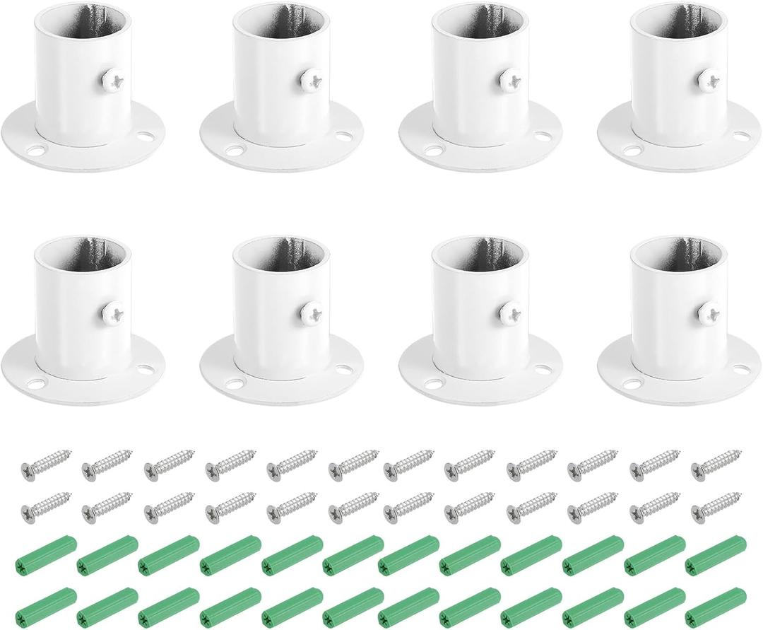 uxcell 8 Pcs 0.98 inch Pole Sockets Flange Rod Holder, Stainless Steel Closet Rod Bracket, Wall Mount Curtain Rod Bracket with Screws for Wardrobe Shower