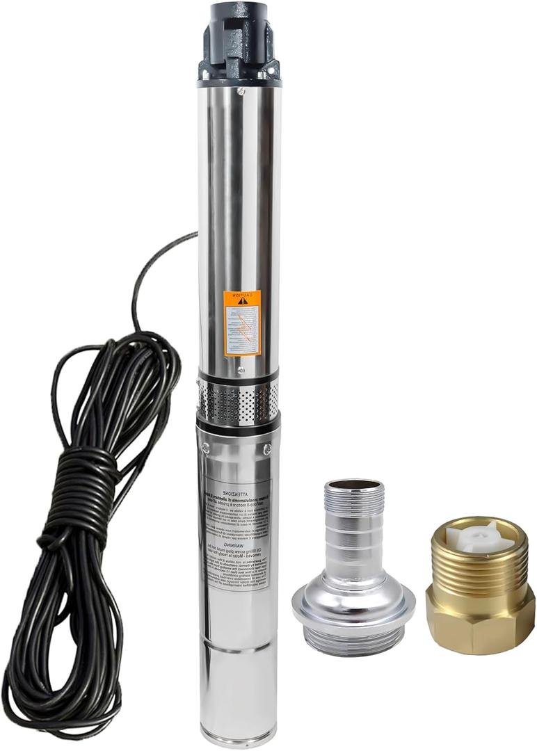 Deep Well Submersible Pump with 100FT Power Cord, 1HP 110V Deep Well Pump Submersible Water Pump for Industrial Irrigation and Home, 33GPM,276FT Lift,Long Life,4" OD
