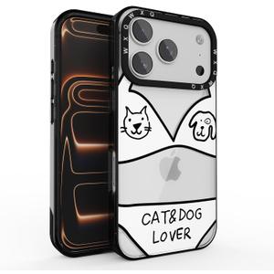for iPhone 17 Pro Case with Lanyard, [6.6ft Military-Grade Drop Tested] Shockproof Phone Cover, 1.8mm Raised Camera Protection, White Playful Cat & Dog in Bikini Pattern